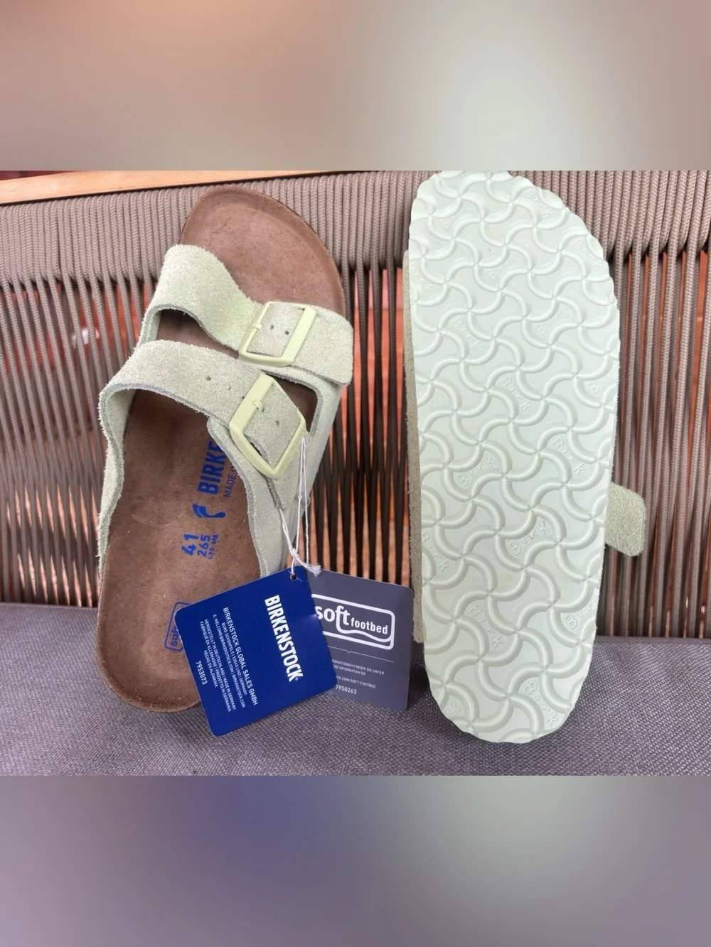 Birkenstock 💅 ARIZONA Faded Lime Soft Suede Leather Sandals Slides 7 7.5 38 41 - Picture 6 of 9